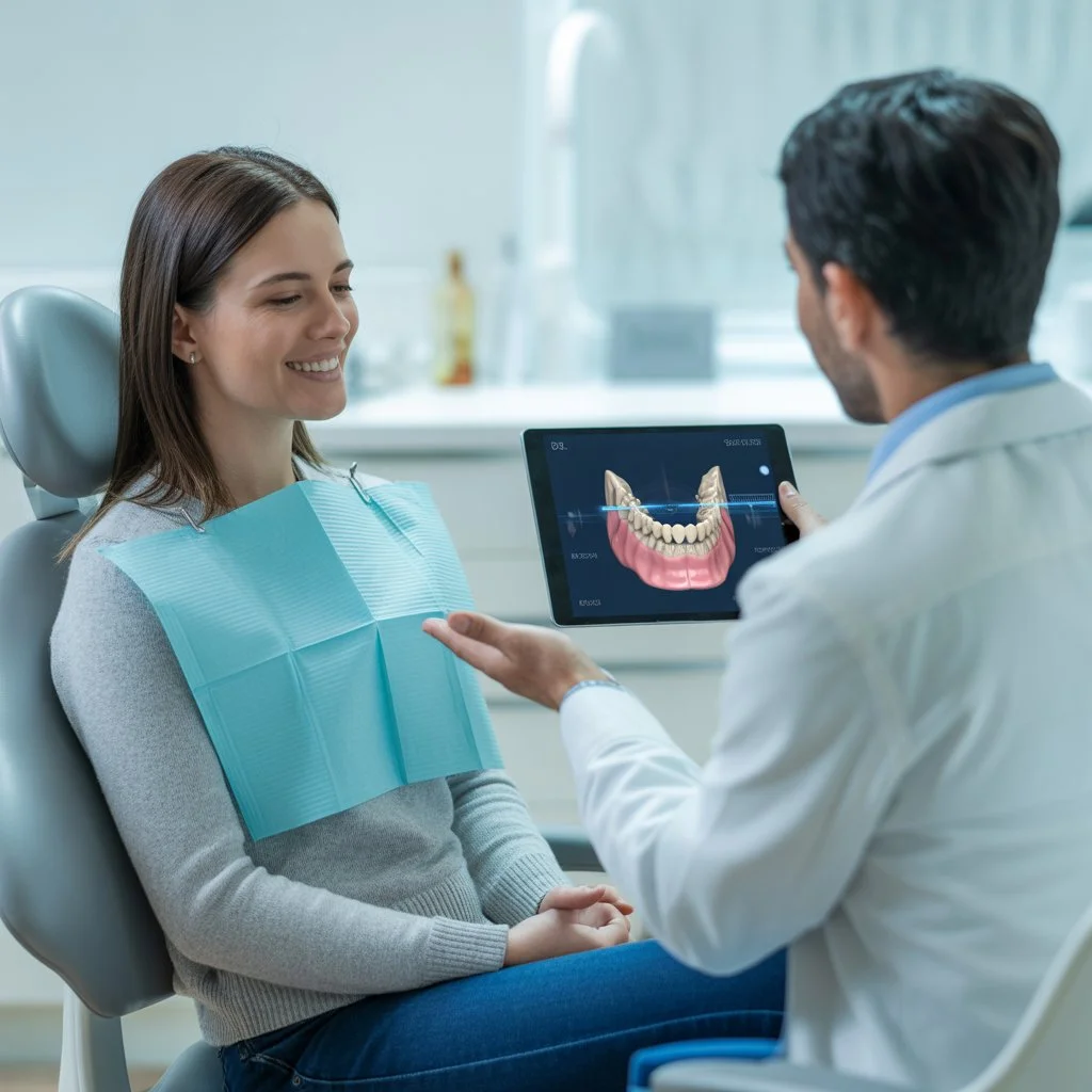 Patient completing a dental sleep assessment for snoring