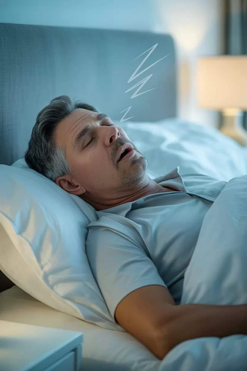 Man sleeping soundly after snoring treatment at Peninsula Snore Clinic